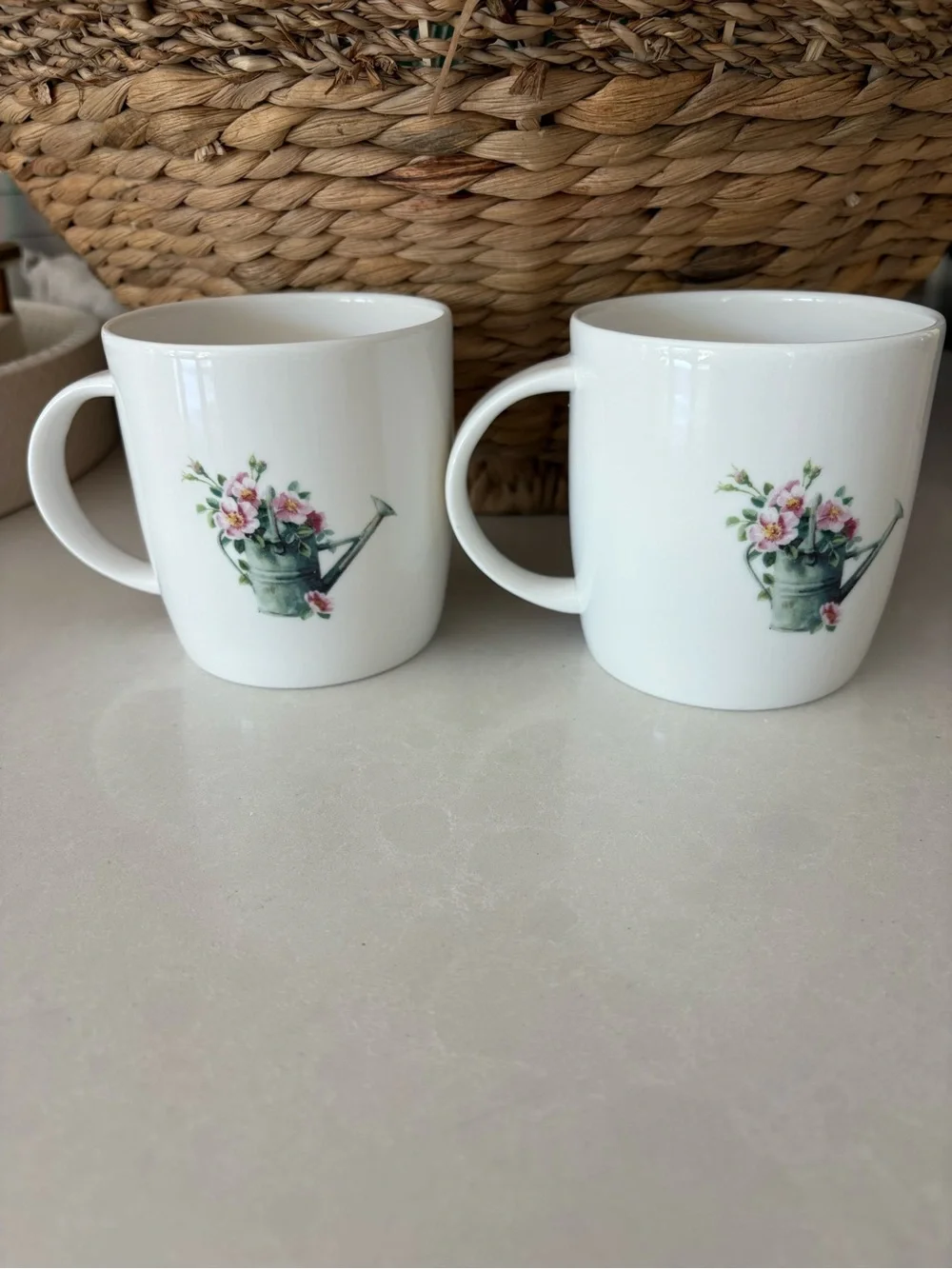 White Ceramic Floral Watering Can & Wheelbarrow Mugs - Set of 2